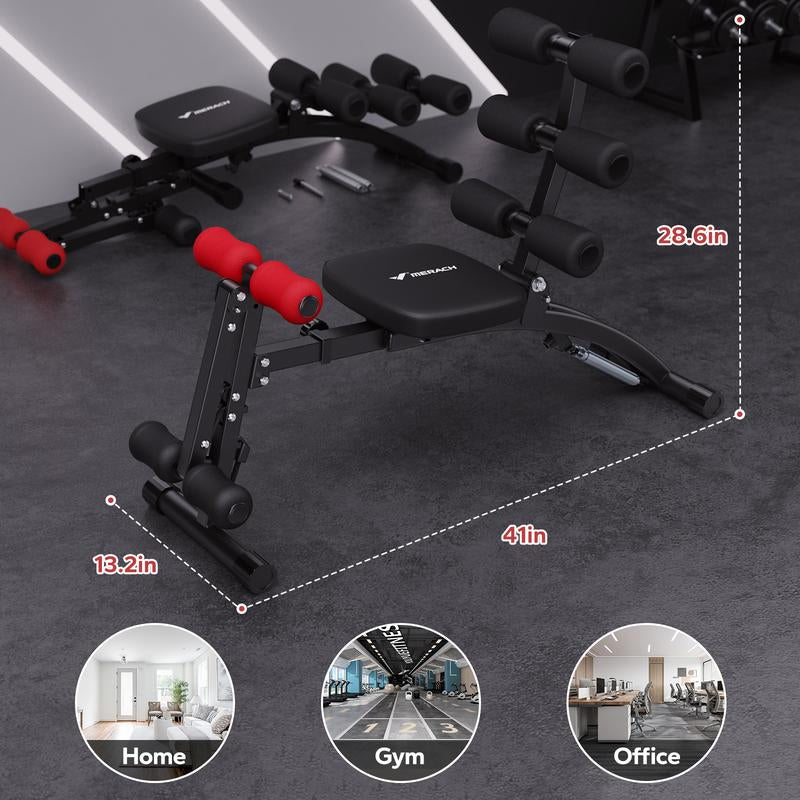 Merach Adjustable Weight Bench Workout Bench for Home Gym, Resistance Bands/No Resistance Bands